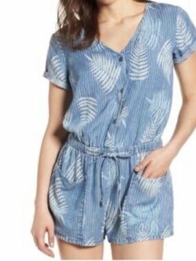 Billy T Light Blue Leaf-Print Short Romper, XS